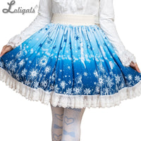 Sweet Snowflake and Flower Printed Short Skirt for Summer Cute Mori Girl Skirt