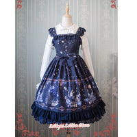 Sweet Lolita JSK Dress Alice Wonderland Series Printed Empire Waist Sleeveless Dress by Strawberry Witch