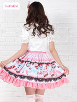 Strawberry & Icecream Printed Short Skirt Sweet Elastic Waist A line Lolita Skirt