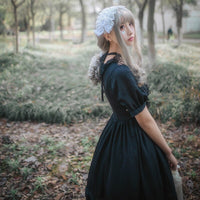 Sweet Short Sleeve Lolita Dress Jacquard Casual White/Black Plaid Dress for Summer