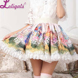Sweet Lolita Pink Zodiac Sign Goddess Printed Lace A Line Skirt for Lady with Ruffled Lace Trimming