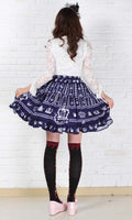 Lolita Sweet Princess Navy Blue Heart and Crown Printed Lady's Lolita Short Skirt for Girl