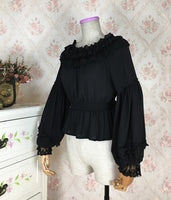 Sweet Women's Long Lantern Sleeve Chiffon Blouse Vintage Off the Shoulder Top