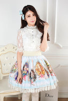 Light Sky Blue Sweet Zodiac Sign Printed Girl's Lovely Pleated Short Lolita Skirt with Lace Trimming