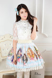 Light Sky Blue Sweet Zodiac Sign Printed Girl's Lovely Pleated Short Lolita Skirt with Lace Trimming