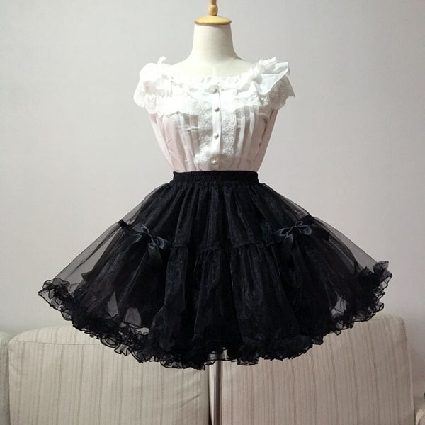 Black/White Ball Gown Petticoat Sweet Lolita Organza Underskirt with Bow