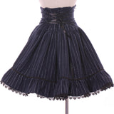 Classic Striped High Waist Knee Length Skirt with Lace Trimming