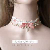 Sweet Lolita Chocker Necklace Cute Bowknot Chocker with Beaded Chain
