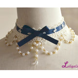 Sweet Lolita Lace Choker with Bowknot Cute Necklace with Beaded Chain