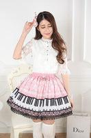 Original Design Sweet Snowflake and Piano Key Printed Short Lolita Skirt with Lace Trimming