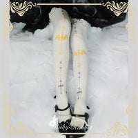 Gothic Patterned Black Tights Angel & Cross Lolita Pantyhose by Ruby Rabbit
