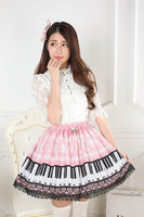 Original Design Sweet Snowflake and Piano Key Printed Short Lolita Skirt with Lace Trimming