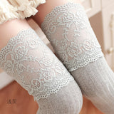 Classic Striped Pattern Thigh High Stockings Sweet Japanese Lace Sexy Cotton Over The Knee Stockings