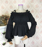 Sweet Long Lantern Sleeve Chiffon Blouse Autumn Women's Off the Shoulder Top