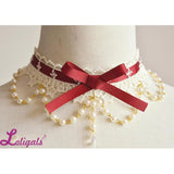 Sweet Lolita Lace Choker with Bowknot Cute Necklace with Beaded Chain