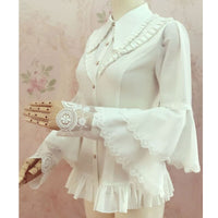 Sweet Women's Button Down Shirt Layered Flare Sleeve Pointed Collar Lolita Blouse