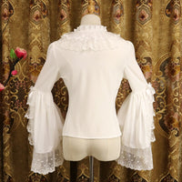 Retro Style Women's Chiffon Shirt Ruffled Flare Sleeve Lolita Blouse