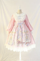 Vintage Long Lantern Sleeve Midi Dress ~ Angel's Book Printed Empire Waist Lolita Dress by Alice Girl ~ Pre-order