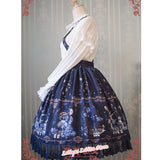 Sweet Female Chiffon Suspender Skirt Alice Wonderland Series Printed Midi Skirt by Strawberry Witch