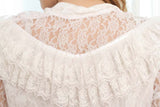 Vintage Lolita Sweet Female Lace Blouse White/Black Sheer Long Sleeve Illusion Neck Lace Top with Ruffles