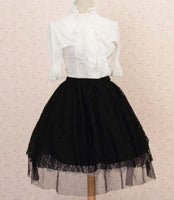 Sweet Short Black Rose Pattern Lace Pleated Skirt for Lady