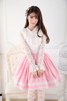 Sweet Pink Elastic Waist Pleated Lady's Lolita Skirt with Detachable Bow and Pearl Chain