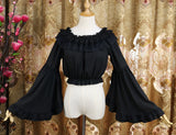 Sweet Women's Off Shoulder Flare Sleeve Chiffon Blouse Gothic Summer Casual Crop Top
