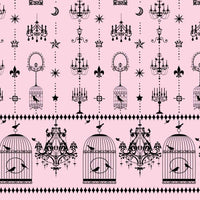 Sweet Mori Girl Pink Bird Cage and Chandelier Printed Short Skirt for Women