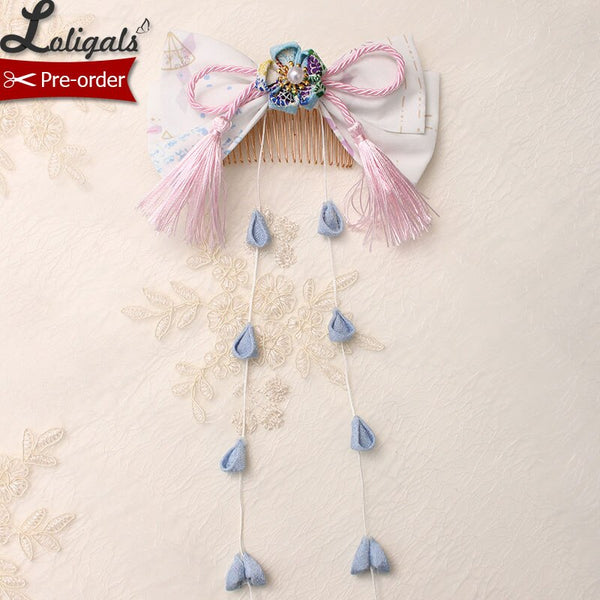 Kimono Style Lolita Headpiece Side Hair Pin with Tassel by Alice Girl ~ Pre-order