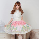 Sweet Pink Dream of Spring Printed Cute Girl's Short Pleated Lolita Skirt with Lace Trimming