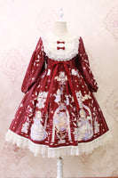 Sweet Long Lantern Sleeve Midi Dress ~ Angel's Book Printed Empire Waist Dress by Alice Girl ~ Pre-order