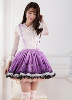 Romantic Purple Dandelion Printed Sweet Lolita Pleated Jumper Lolita Skirt with Lace Trimming
