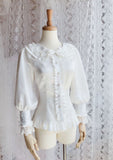 Sweet Thick Female Blouse Vintage Long Lantern Sleeve Striped Chiffon Shirt