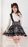 Japanese Style Black Rose and Crown Printed Lolita Pleated Skirt with Ruffles