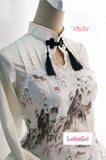 Sweet Chinese Style Dragon and Landscape Keyhole Neck Ink Printed Long Sleeve Lolita Dress with Laceup Back