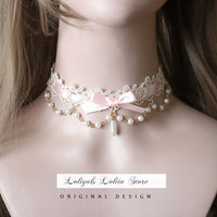 Sweet Lolita Chocker Necklace Cute Bowknot Chocker with Beaded Chain