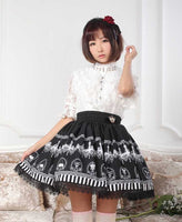 Black Chandelier Printed Fairy Tale Themed Lady's Pleated Lolita Skirt
