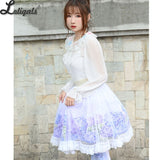 Sweet Hydrangea Printed Short Skirt Mori Girl A line Elastic Waist Skater Skirt for Women
