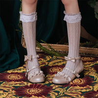 Sweet Lace Long Stockings Lolita Heart Hollowed-out Stockings White/Black