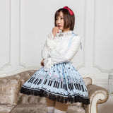 Sweet Mori Girl Pink/Sky Blue Music Note Printed Short Suspender Skirt for Summer