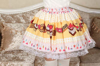 Lolita Sweet Light Yellow Original Design Cake and Strawberry Printed Girl's Short Cute Skirt
