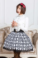 Sweet Mori Girl Black and White Diamond Checkered Short Skirt for Summer