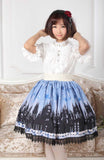 Lolita Blue and Back Gothic Church Printed Lace Lady's Elastic Waist Skirt