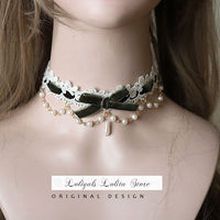 Sweet Lolita Chocker Necklace Cute Bowknot Chocker with Beaded Chain