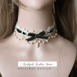 Sweet Lolita Chocker Necklace Cute Bowknot Chocker with Beaded Chain
