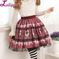 Angle Fuchsia ~ Sweet Printed Short Lolita Skirts A line Elastic Waist Skirt