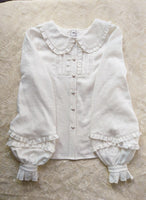 Sweet Mori Girl Lolita Blouse Pink/White Long Sleeve Peter Pan Collar Top