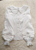 Sweet Mori Girl Lolita Blouse Pink/White Long Sleeve Peter Pan Collar Top