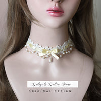 Sweet Lolita Chocker Necklace Cute Bowknot Chocker with Beaded Chain
