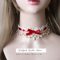 Sweet Lolita Chocker Necklace Cute Bowknot Chocker with Beaded Chain